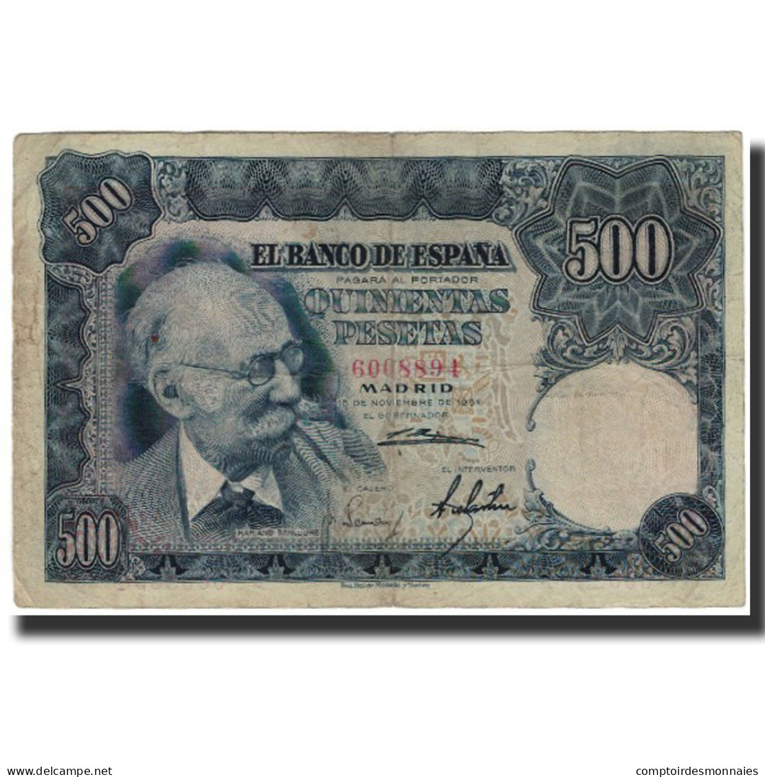 Billet, Espagne, 500 Pesetas, 1951-11-15, KM:142a, TTB - 500 Peseten