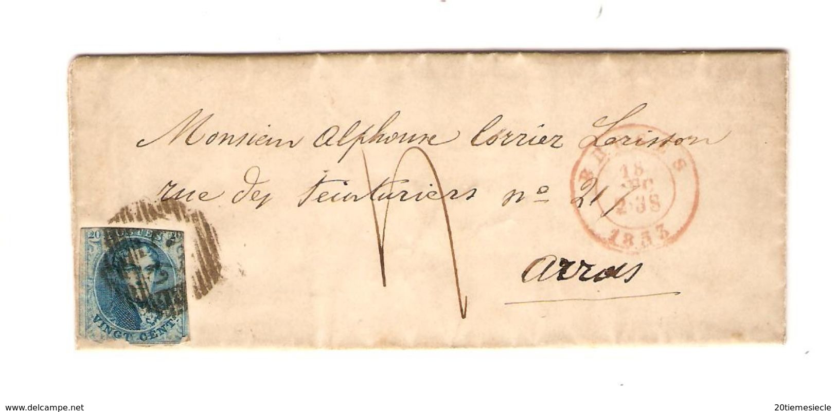 TP 7 S/LAC C.Bruges 18/12/1853 + Obl.à Barres 23 V.Arras Taxé AP2007 - Postmarks - Lines: Perceptions