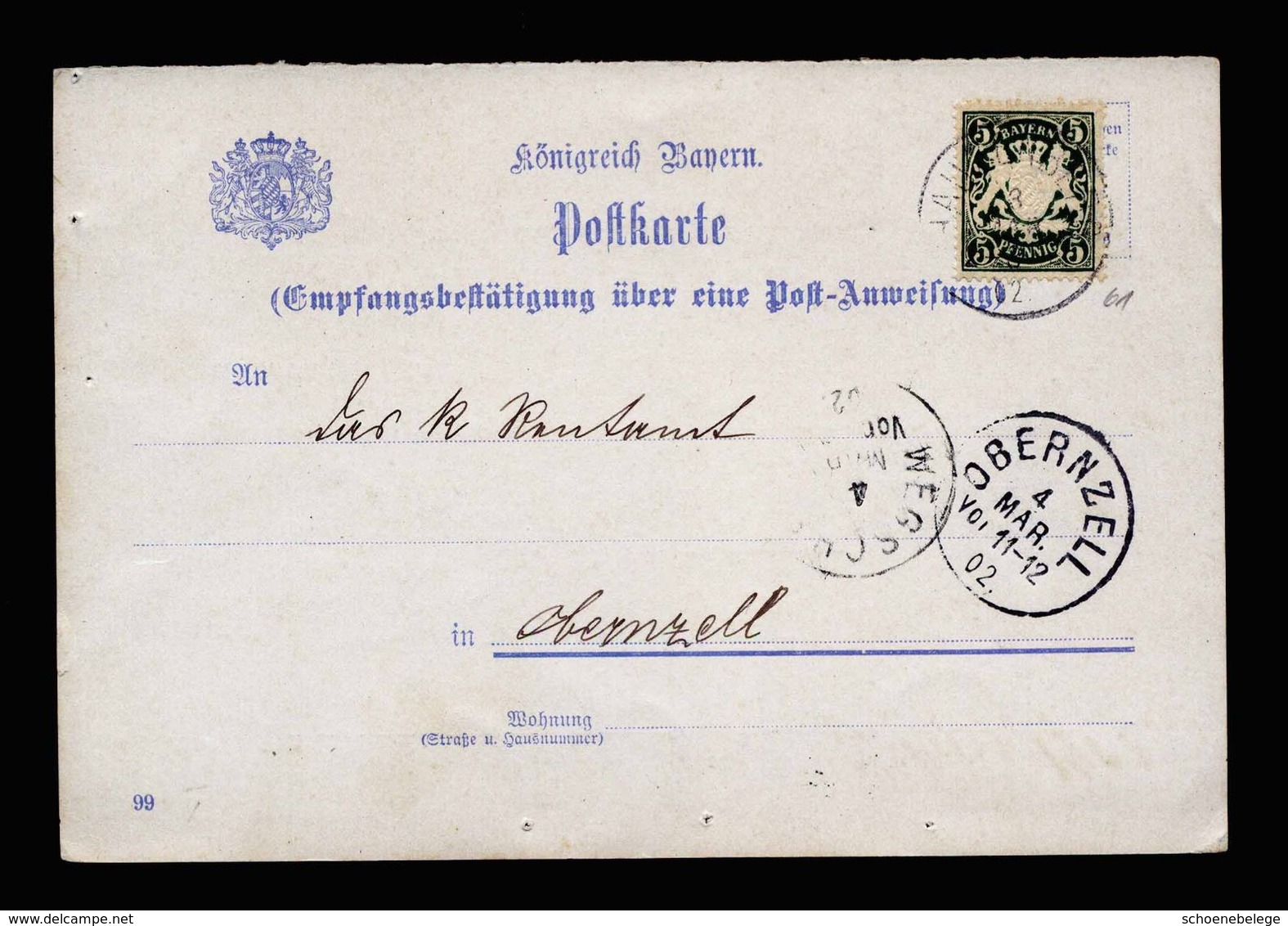 A5331) AD Bayern Karte Empfangsbestätigung Postanweisung 1902 - Briefe U. Dokumente