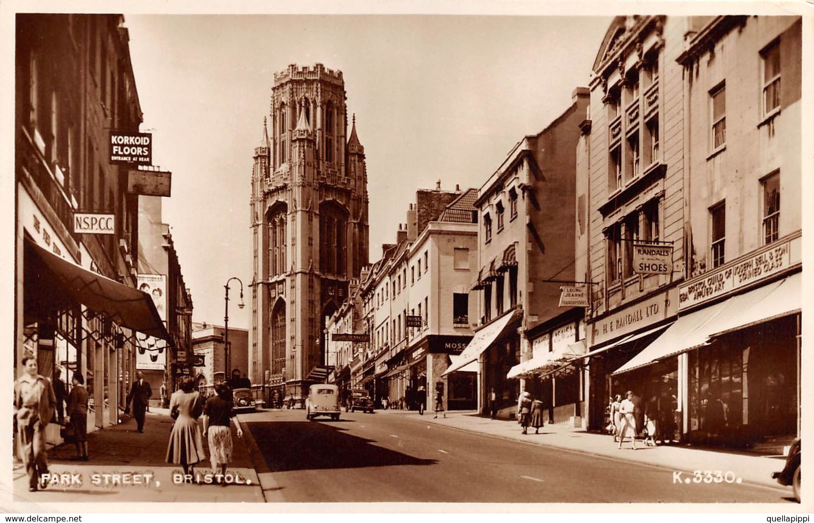 07603 "BRISTOL - PARK STREET - K. 3330" ANIMATA, AUTO, VERA FOTOGRAFIA. CART  SPED 1956 - Bristol