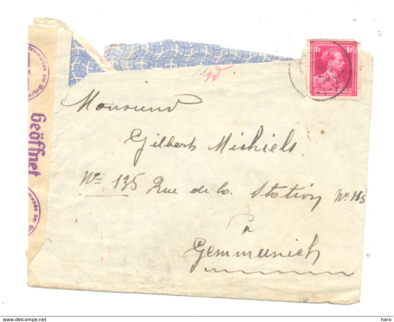 Enveloppe à Destination De Gemmenich 1941 - Contrôle Par La Censure Allemande - Guerre 40/45 - Cachet, Marcophilie - Armeestempel