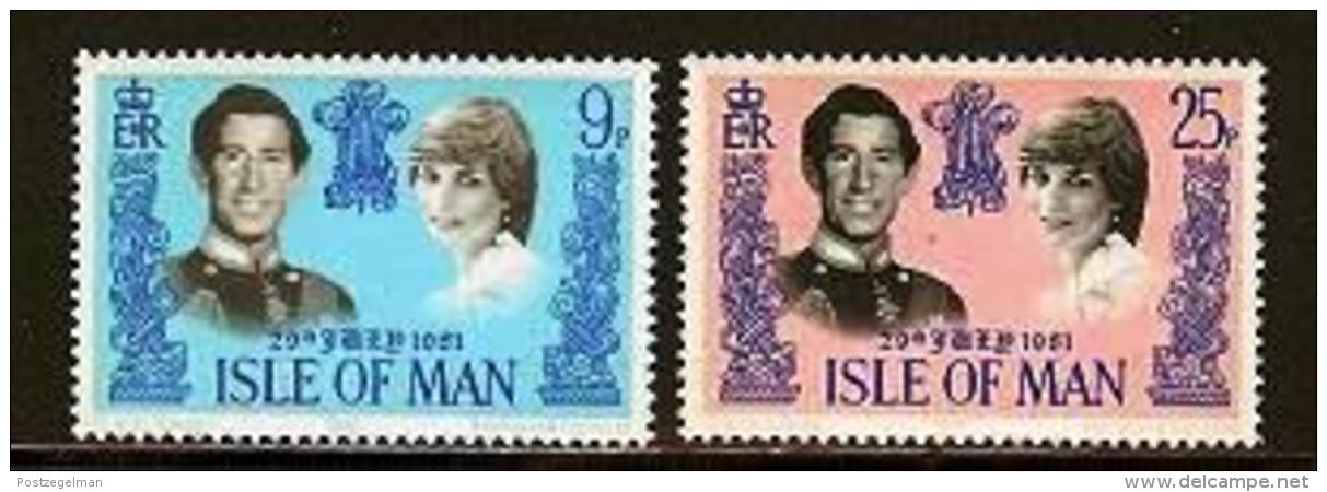 ISLE OF MAN, 1981, Mint Never Hinged Stamp(s), Royal Wedding, Diana &amp; Charles, 194-195, M6476 - Isle Of Man