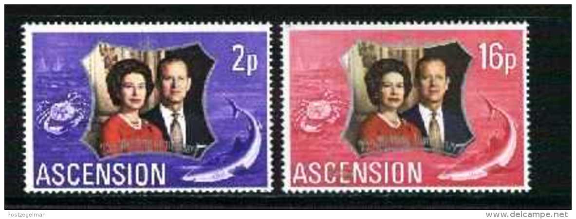 ASCENSION, 1972, Mint Never Hinged Stamp(s), Wedding Anniversary, 164-165, M2050 - Ascension