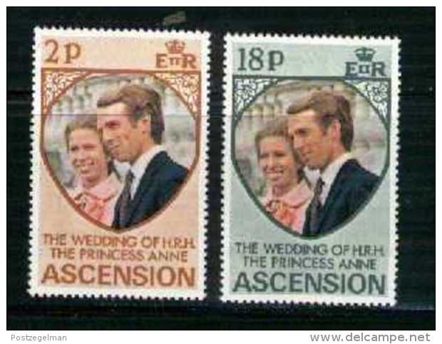 ASCENSION, 1973, Mint Never Hinged Stamp(s), Wedding Anne &amp; Mark, 177-178, M2051 - Ascension