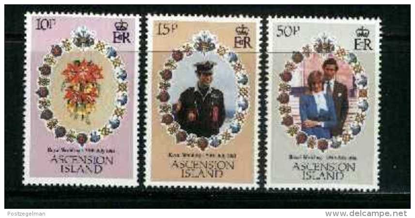 ASCENSION, 1981, Mint Never Hinged Stamp(s), Wedding Diana &amp; Charles, 299-301, M2070 - Ascension