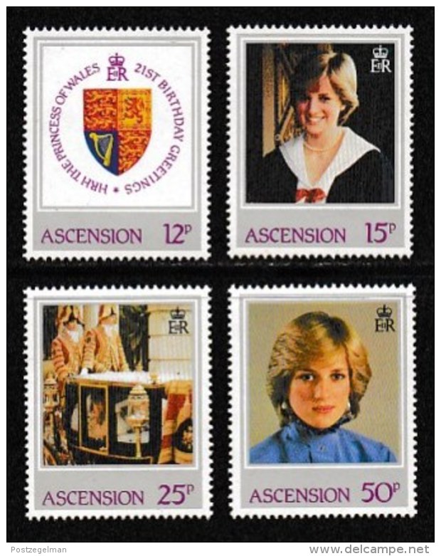 ASCENSION, 1982, Mint Never Hinged Stamp(s), Birthday Diana, 322-325 M2075 - Ascension