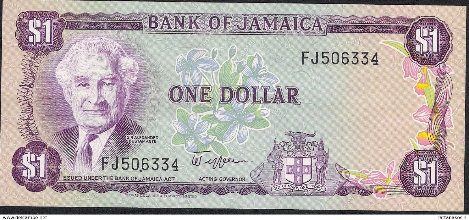 JAMAICA P64a 1 DOLLAR 1982 #FJ Signature 5   AU - Jamaique