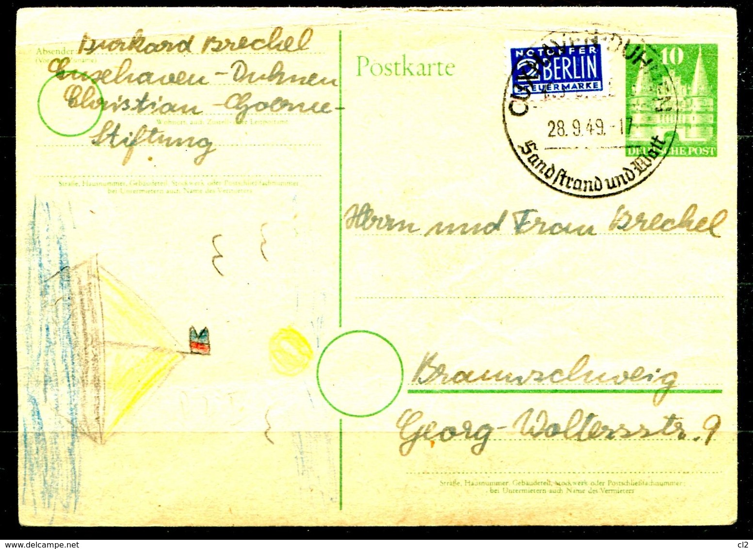 ALLEMAGNE - Ganzsache (Entier Postal) Zone Anglo-américaine Michel P2 I (CUXHAVEN-DUHNEN - Sandstrand Und Watt) - Other & Unclassified