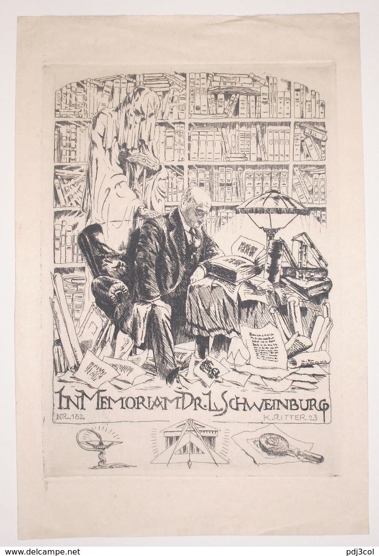 Ex-libris Moderne XXème Illustré -  Allemagne - Le Bibliophile Et La Mort - In Memoriam Dr. L. SCHWEINBURG - Ex-libris