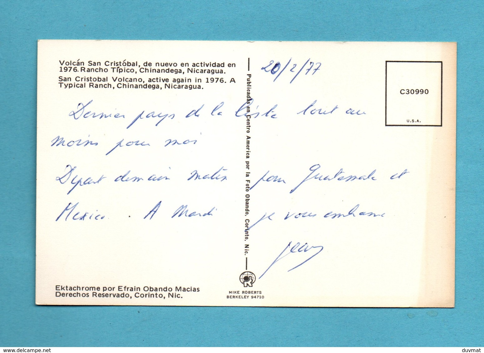 Nicaragua Chinandega Emperio Algodonero  Volcan San Cristobal ( Format 8,8 X 14 ) - Nicaragua