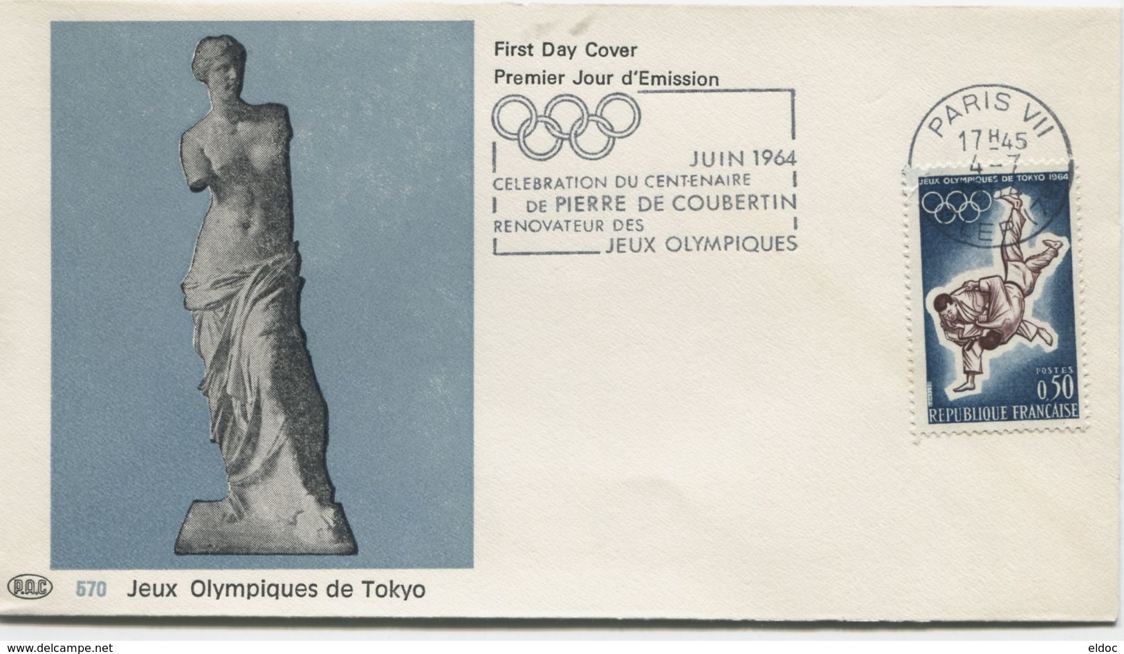 Jeux Olympiques De TOKYO (Yv. N° 1428) 1er Jour; Flamme  SECAP Concordante PARIS  / 1964 - 1960-1969