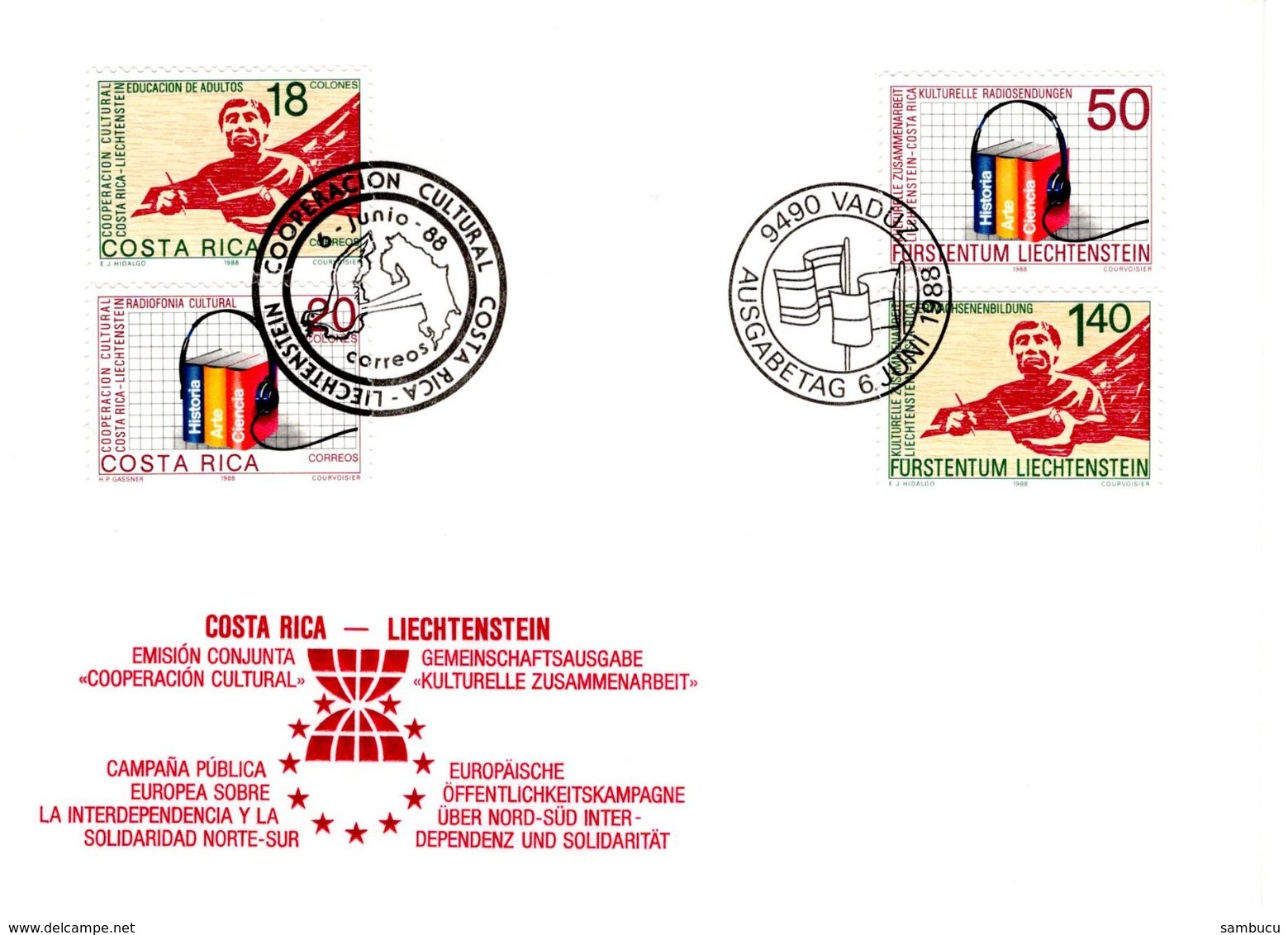 Kulturelle Zusammenarbeit Costa Rica Gemeinschaftsausgabe  6.6.1988 Serie 4 Werte FDC Ersttag First Day - FDC