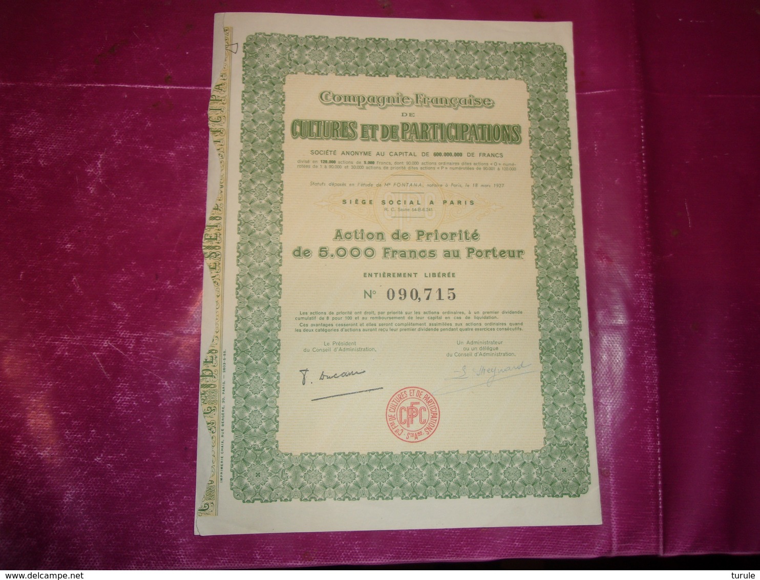 Compagnie Française De CULTURES ET DE PARTICIPATIONS (1927) - Other & Unclassified