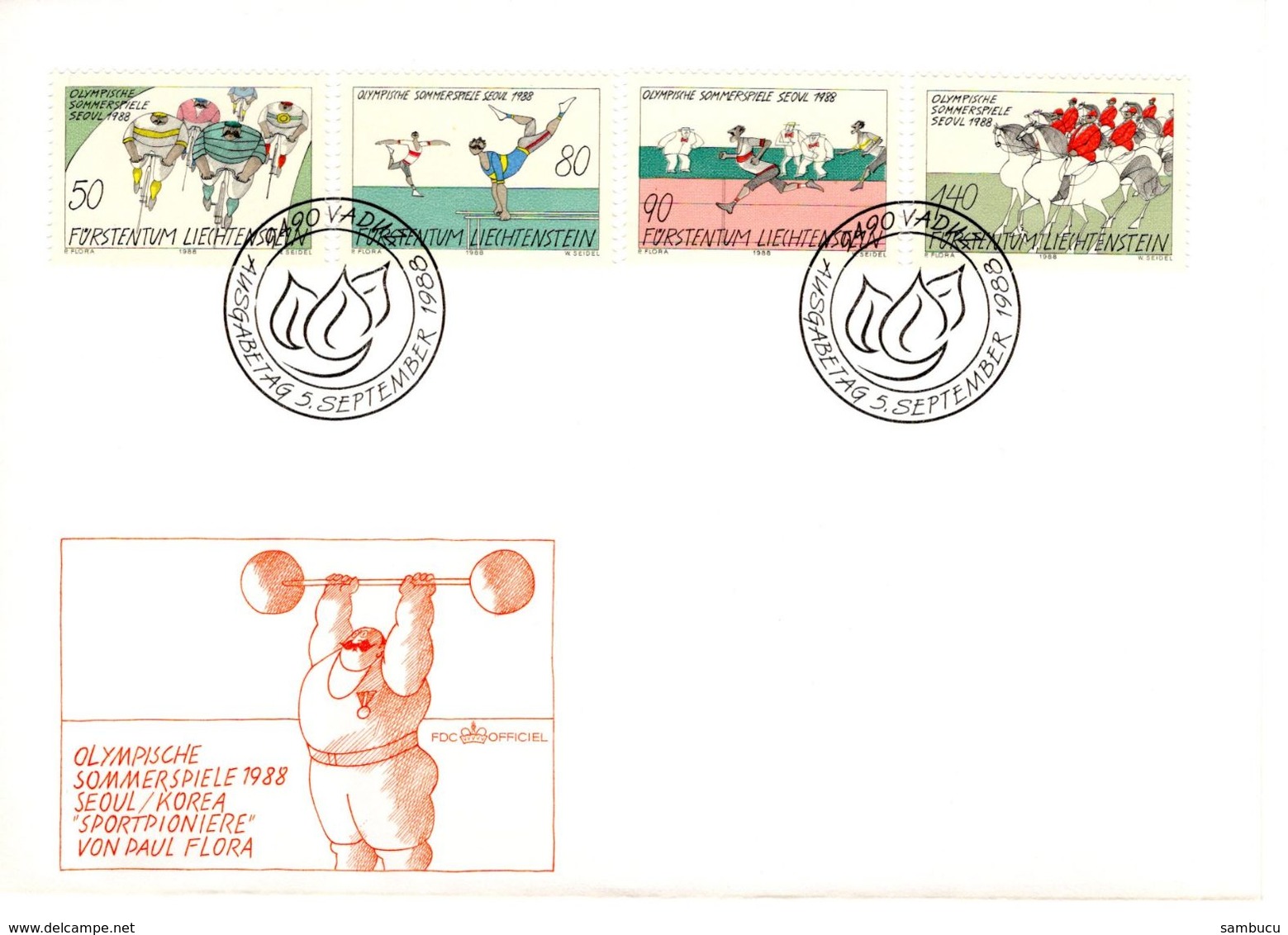 Olympische Sommerspiele Seoul Korea 5.9.1988 4 Werte FDC Ersttag First Day Paul Flora - FDC