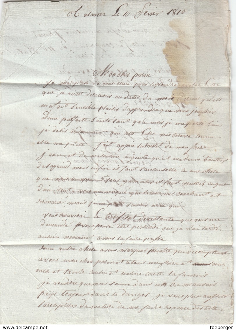 Spain France 1810 Entire Letter Napoleonic War "No. 2 Bau PRINCIPAL ARM. D'ESPAGNE" Talavera To La Chartre (q166) - Bolli Militari (ante 1900)