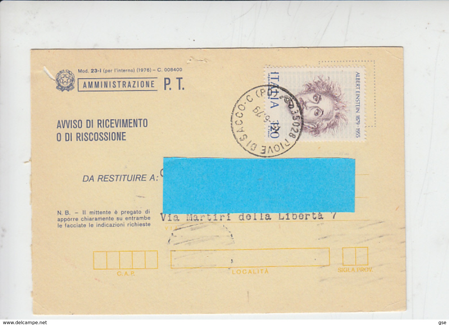 ITALIA  1979 - Intero Postale -ricevuta Ritorno - A.Einstein - Albert Einstein