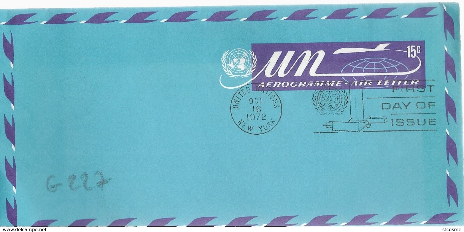 G227 - Nations Unies - Aérogramme à 15c En FDC Le 16/10/1972 à New York - Lettres & Documents