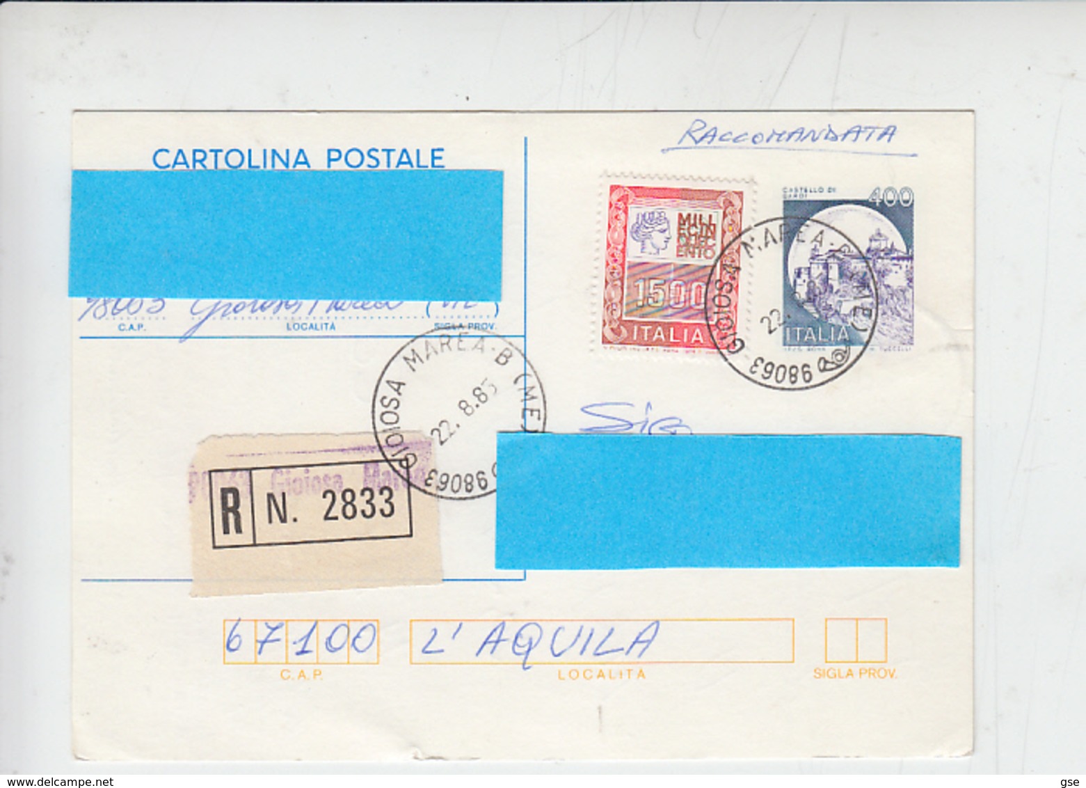 ITALIA  1985 - Intero Postale Raccomandato - Castelli - Interi Postali