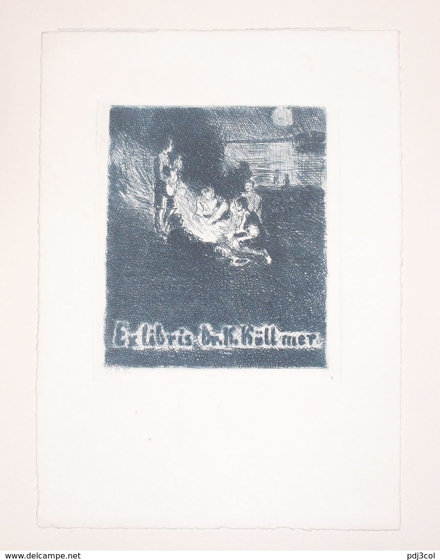 Ex-libris Moderne XXème Illustré -  Allemagne - La Veillée -  Dr K. Küllmer - Ex-libris