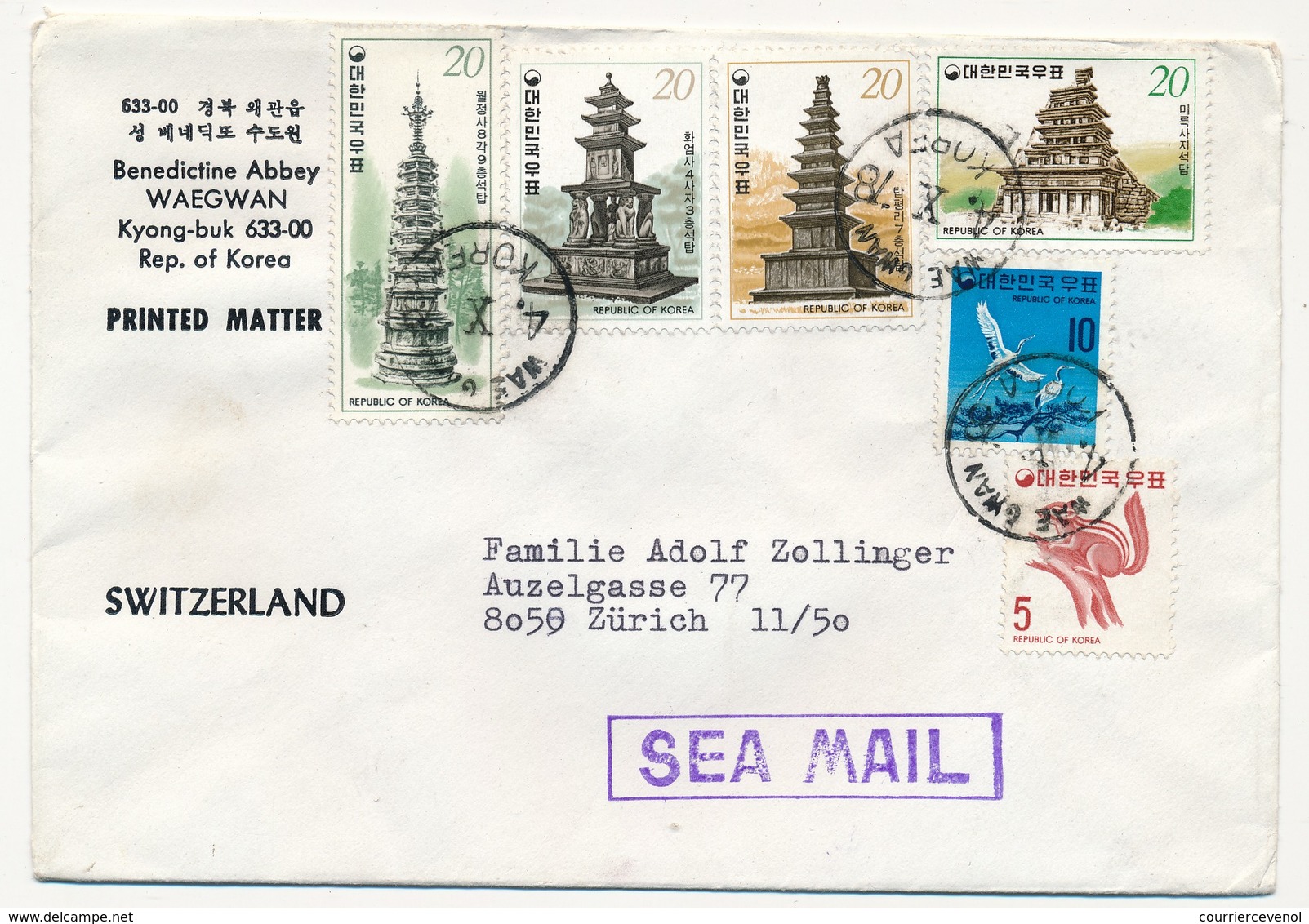 Enveloppe - Benedictine Abbey - WAEKWAN - COREE - Affranchissement Composé 1978 - Corea Del Sud
