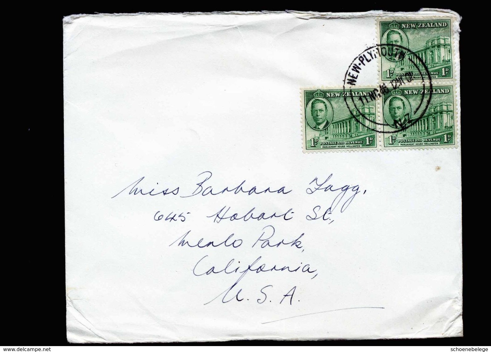 A5333) New Zealand Cover New Plymouth 11.11.46 To US - Cartas & Documentos
