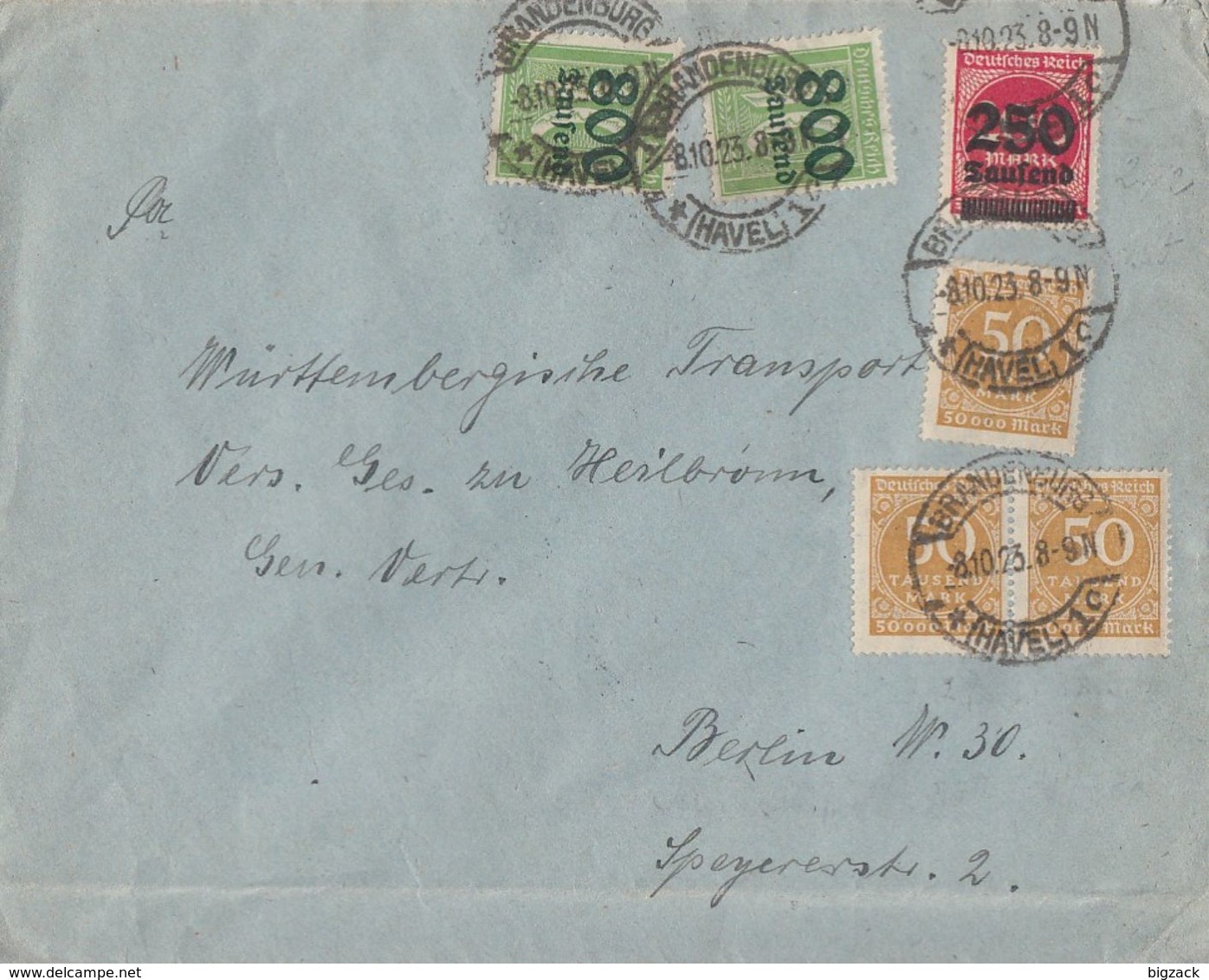 DR Brief Mif Minr.3x 275, 292, 2x 302 Brandenburg 8.10.23 - Briefe U. Dokumente