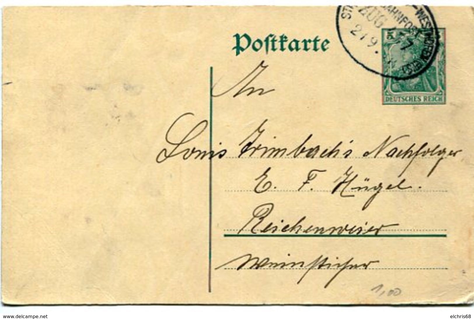 6_162 Entier Postal Cachet Ambulant "Strassburg - Westhofen Zug 457 - Lettres & Documents