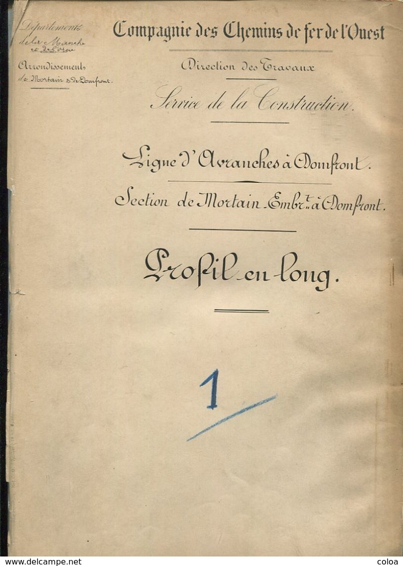 Chemins De Fer De L’Ouest Ligne D’Avranches à Domfront Section De Mortain Embranchement à Domfront Profil En Long - Europe