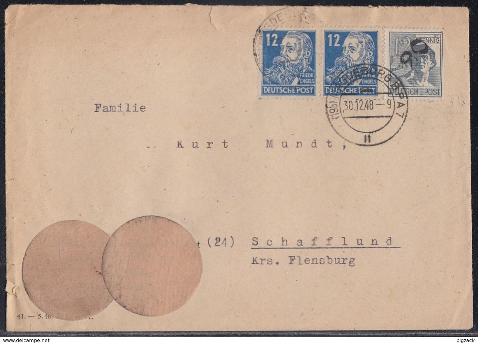 SBZ Brief Mif Minr.170,2x 216 Magdeburg 30.12.48 - Sonstige & Ohne Zuordnung