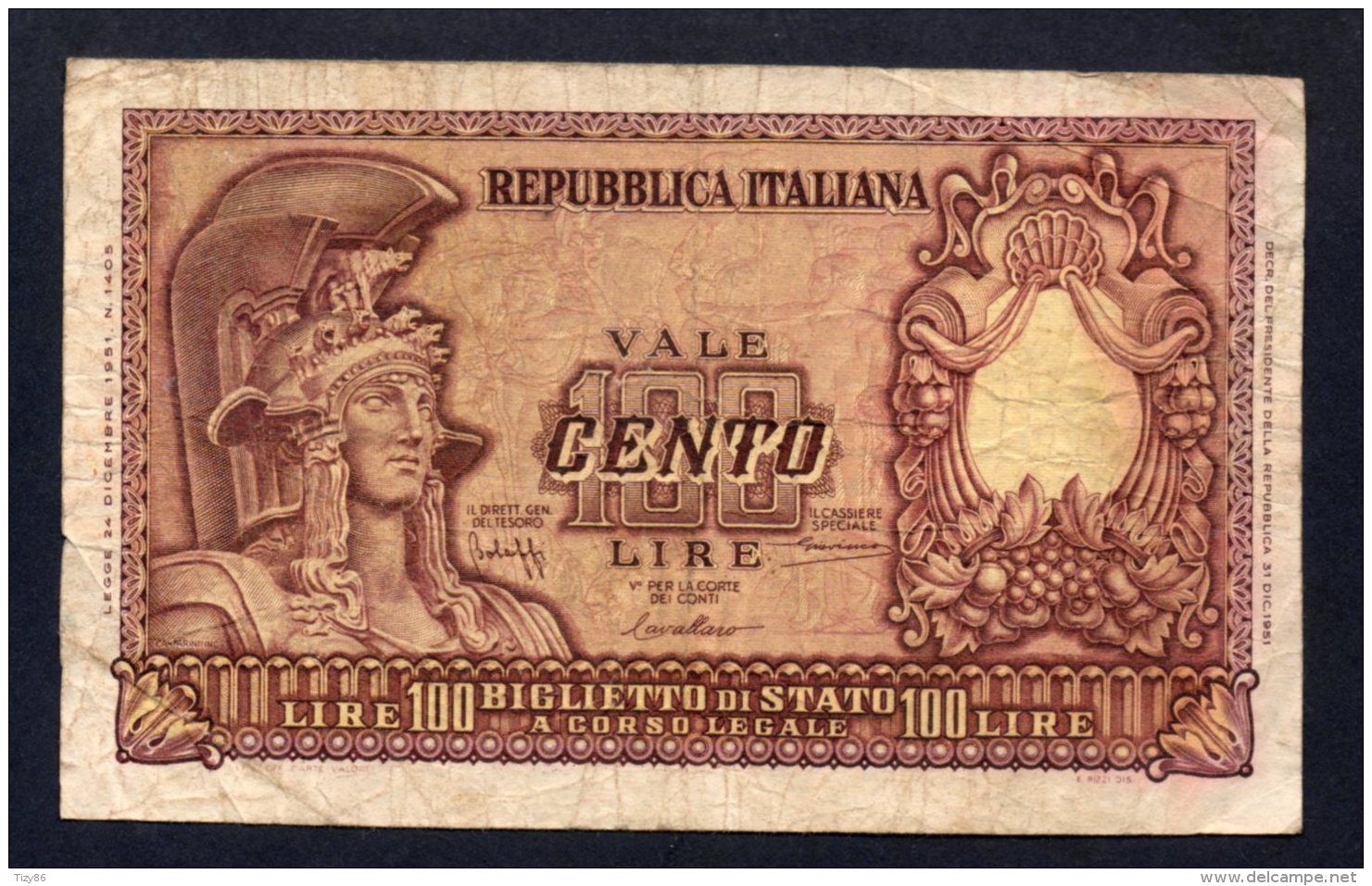 Banconota 100 Lire Italia Elmata 31/12/1951 - 100 Liras