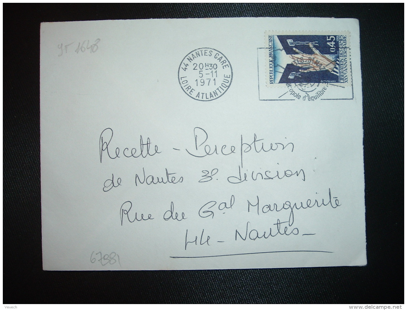 LETTRE TP YT 1648 LIBERATION DES CAMPS 0,45 OBL.MEC.5-11 1971 44 NANTES GARE LOIRE ATLANTIQUE - 1961-....