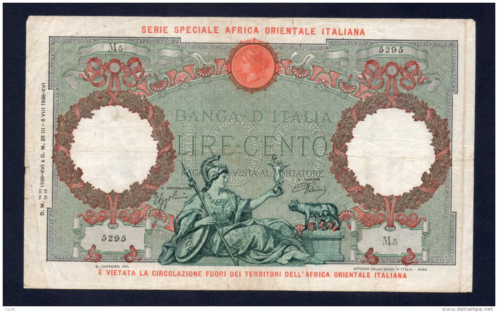 Banconota Italia Africa Orientale 100 Lire 14/6/1938 - 100 Liras