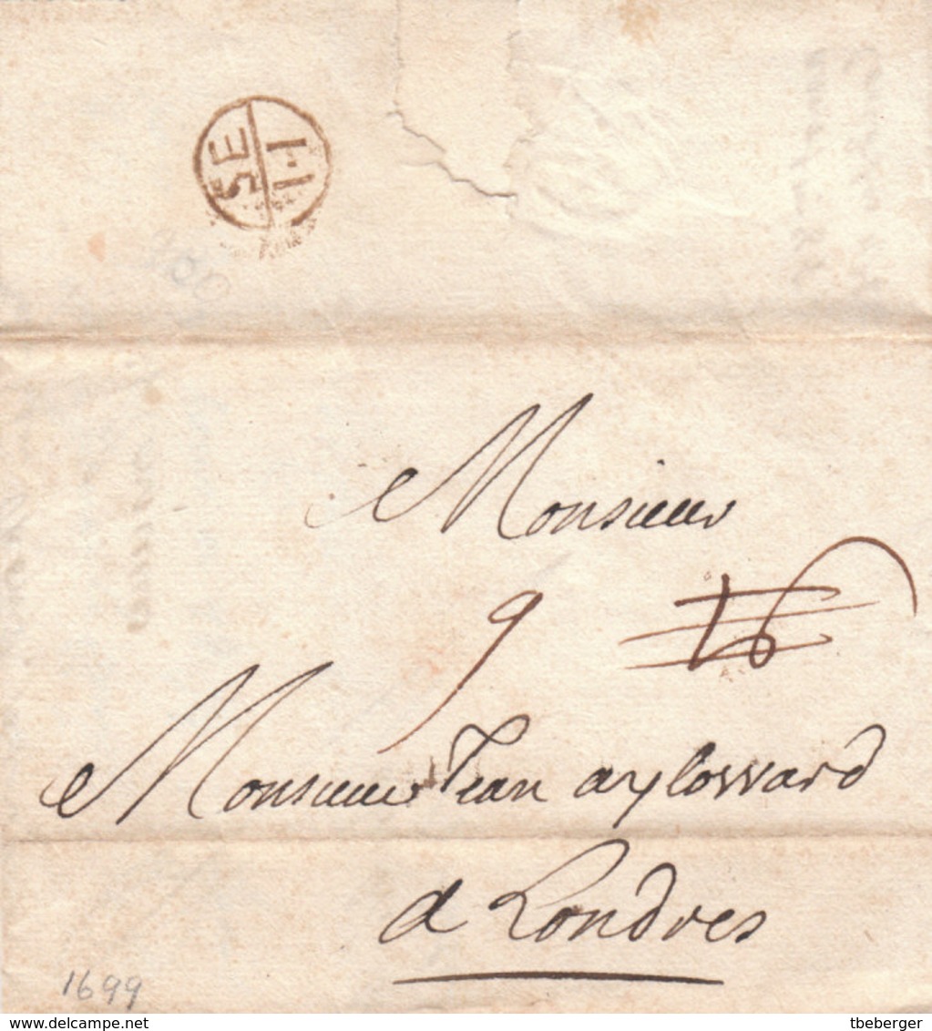 France Great Britain 1699 Entire Letter Paris To London With Bishop Mark (q184) - ...-1840 Préphilatélie