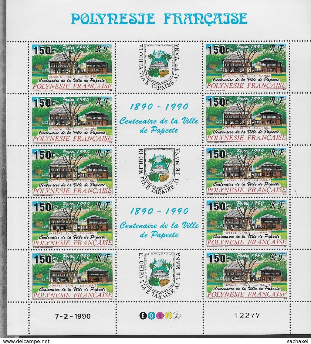 1990 Polynésie Française N° 358 A 359 A Nf** MNH . Série 2 Feuilles Complètes . Centenaire De La Ville De Papeete - Neufs