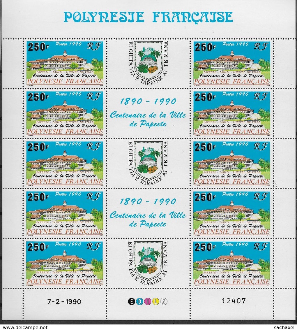 1990 Polynésie Française N° 358 A 359 A Nf** MNH . Série 2 Feuilles Complètes . Centenaire De La Ville De Papeete - Neufs