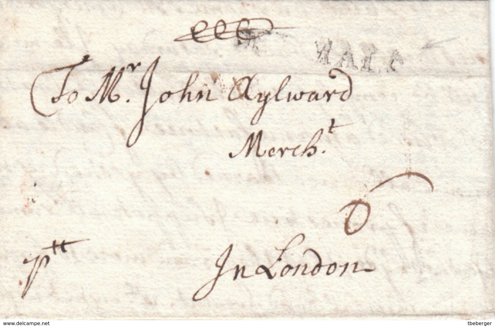 France Great Britain 1701 Entire Letter ST. MALO To London With Bishop Mark (q186) - ...-1840 Préphilatélie