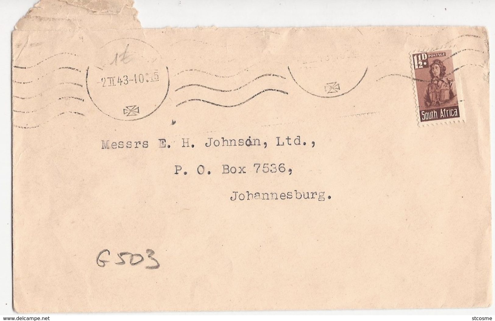 G503 - Afrique Du Sud  - Lettre De 1943 Pour Johannesburg - Briefe U. Dokumente