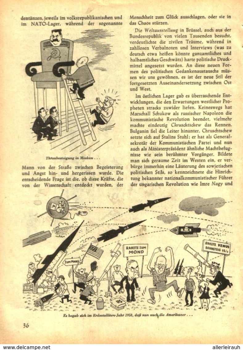 Weltbegebenheiten Bis Ende Juni 1958 /Artikel, Entnommen Aus Kalender /1959 - Empaques