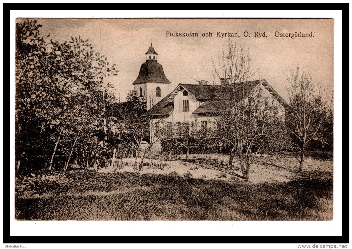 DD2864  SWEDEN  FOLKSKOLAN OCH KYRKAN O RYD. OSTERGOTLAND   POSTCARD - Suède