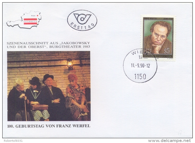 Austria 1990 FDC Centenary Birth Writer Franz Werfel - Writers