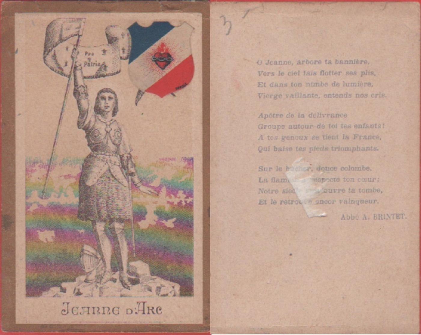 Jeanne D'Arc, Retro Preghiera Abbé A. Brindet (Francia) - Santini