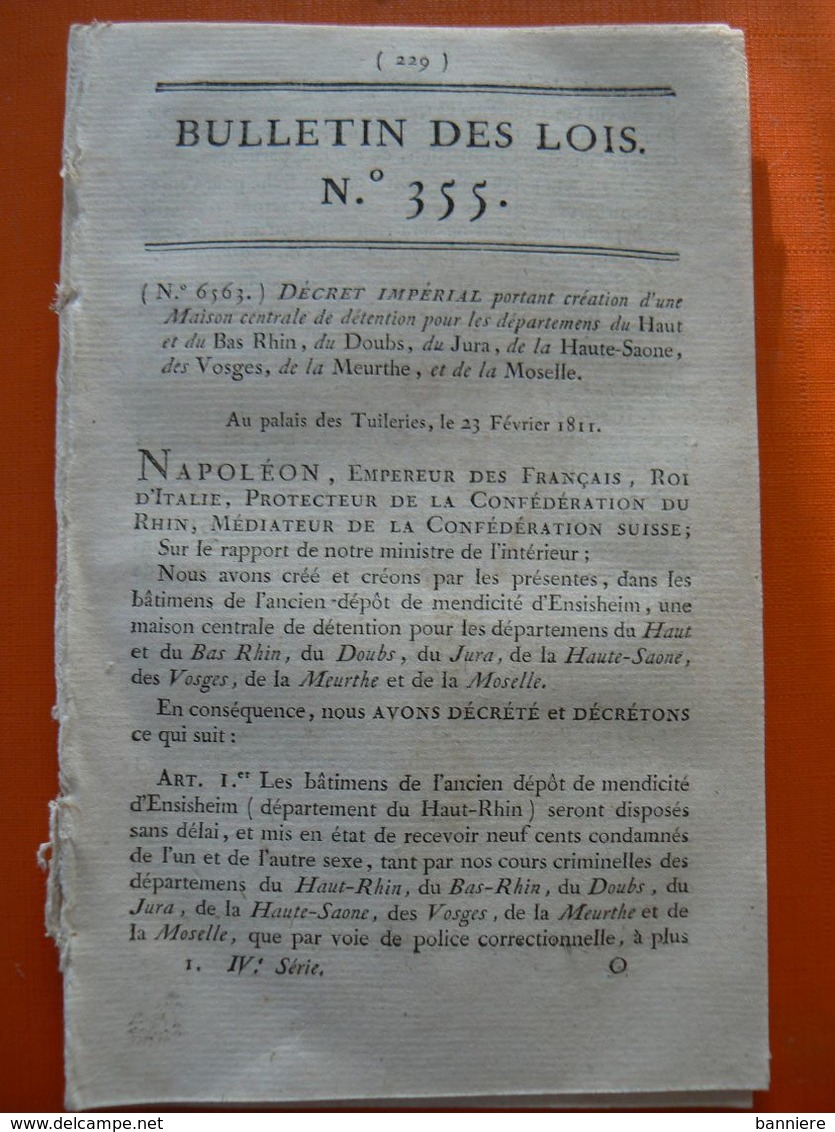 LOI 355 NAPOLEON 1er MESURES POUR L'AMELIORATION DES  BÊTES A LAINE - Décrets & Lois