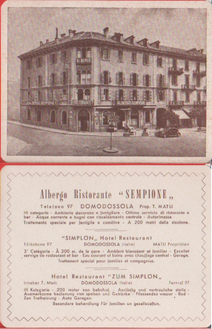 Ristorante Albergo Sempione. Domodossola. Originale Non Copia - Pubblicitari