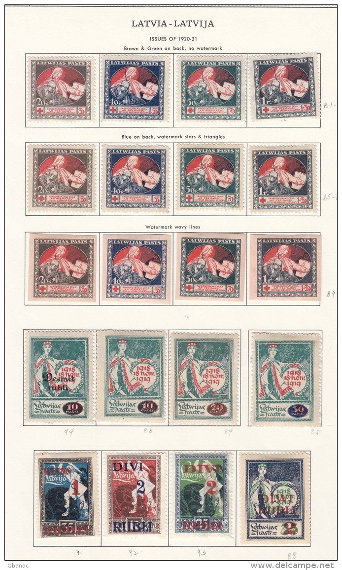 Latvia Lettland 1920/1921 Stamps Page With Red Cross Issue Study...mint Hinged, Look - Latvia