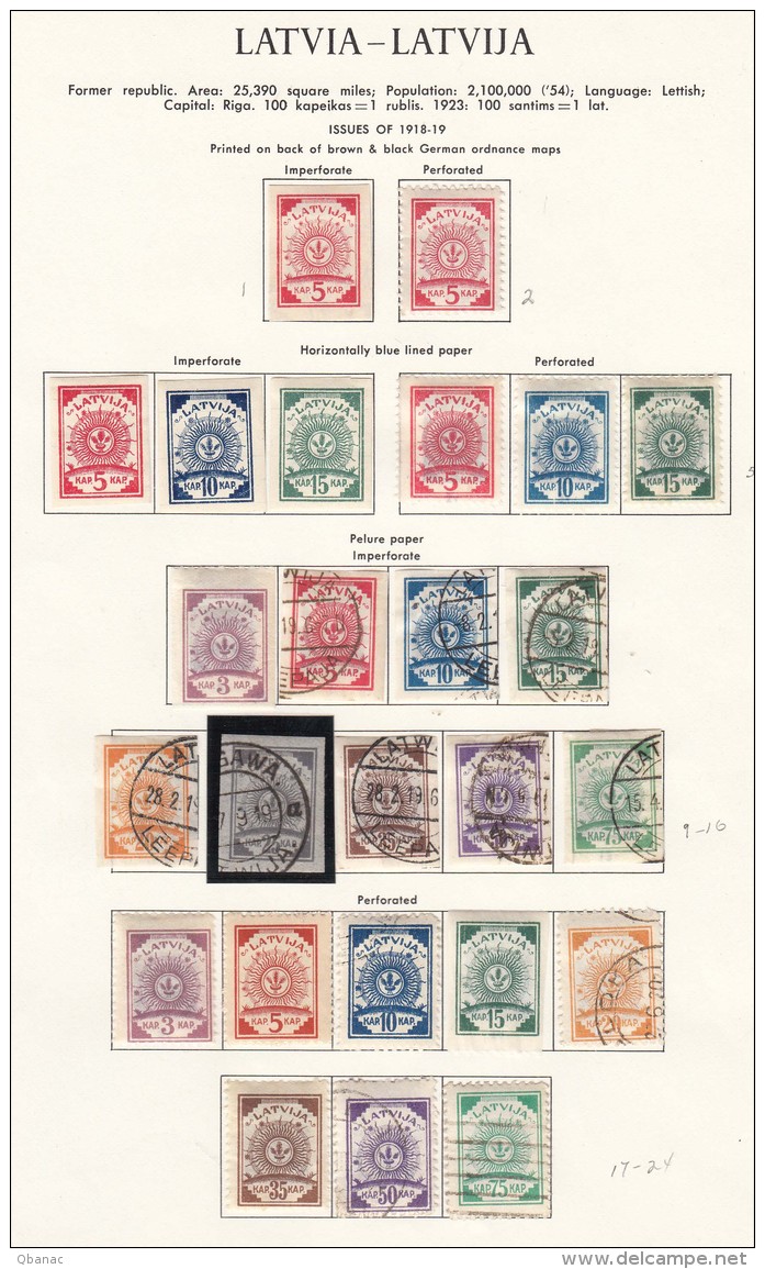 Latvia Lettland 1918/1919 Great Page With Mi#1-2 Mi#3-5 A And B Mi#6-14 A And C - Lettonie