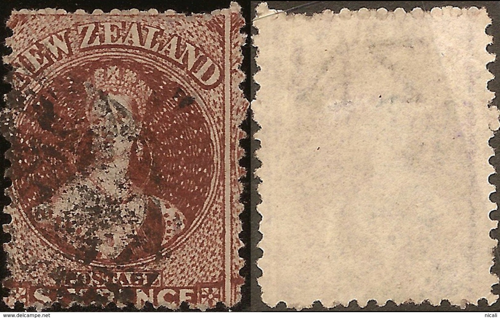 NZ 1862 FFQ 6d Red-brown Inv Wmk SG 108 U #AID168 - Used Stamps