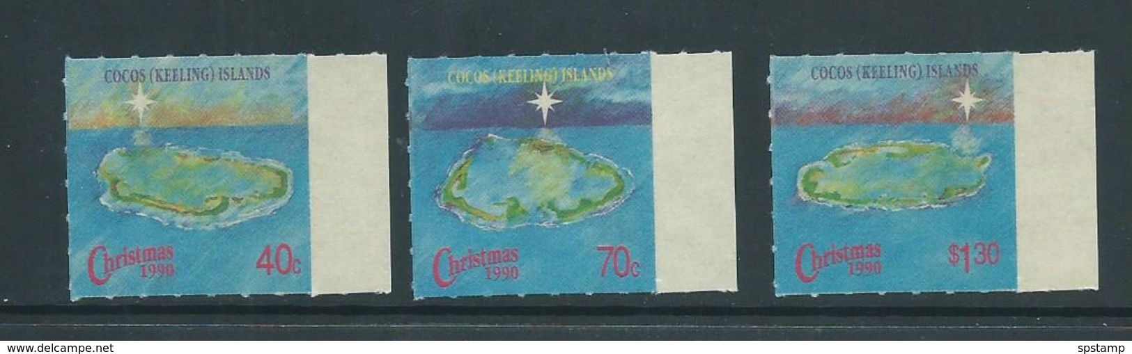 Cocos Keeling Island 1990 Christmas Set Of 3 Rouletted As Issued MNH - Cocos (Keeling) Islands