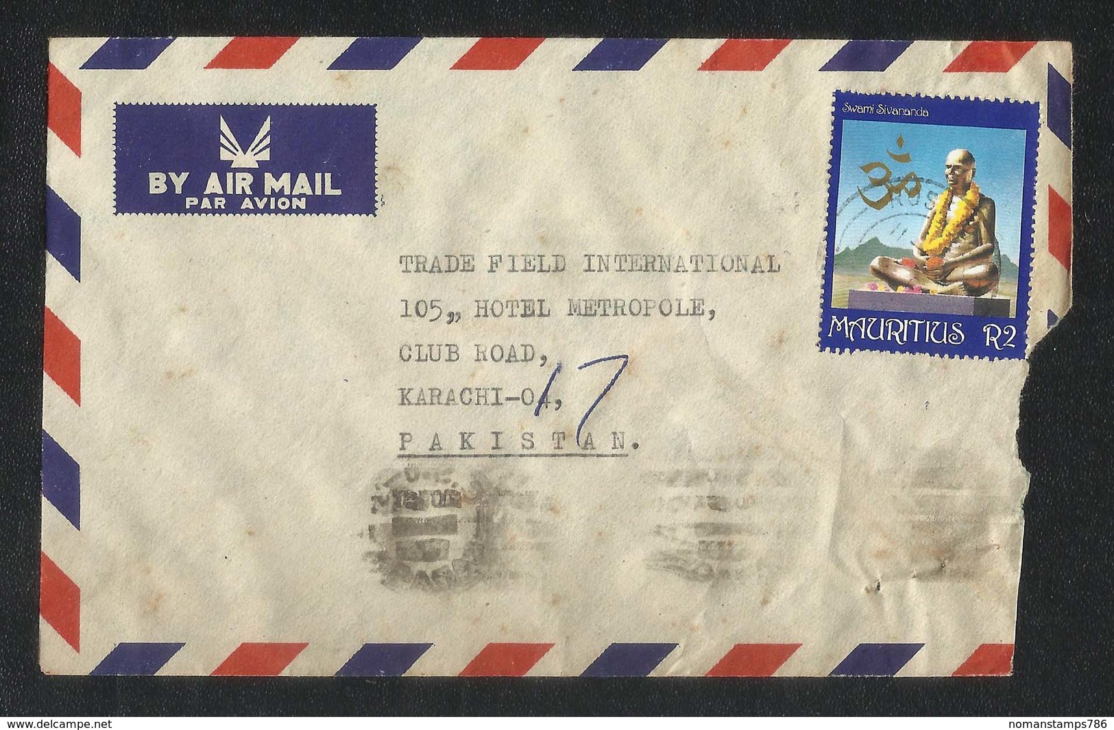 Mauritius Air Mail Postal Used Cover Mauritius To Pakistan Stamp Swami Sivananda - Maurice (1968-...)