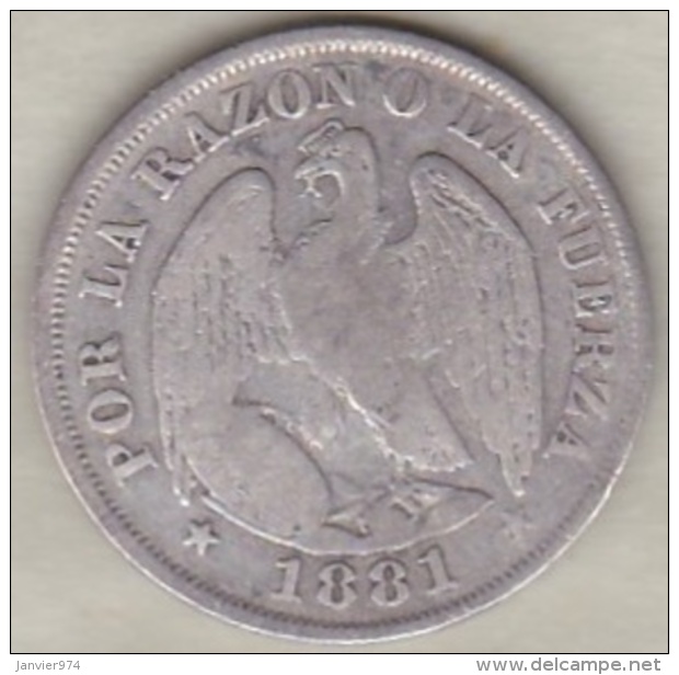 Chili . 20 Centavos 1881. Argent.  KM# 138.2 - Cile