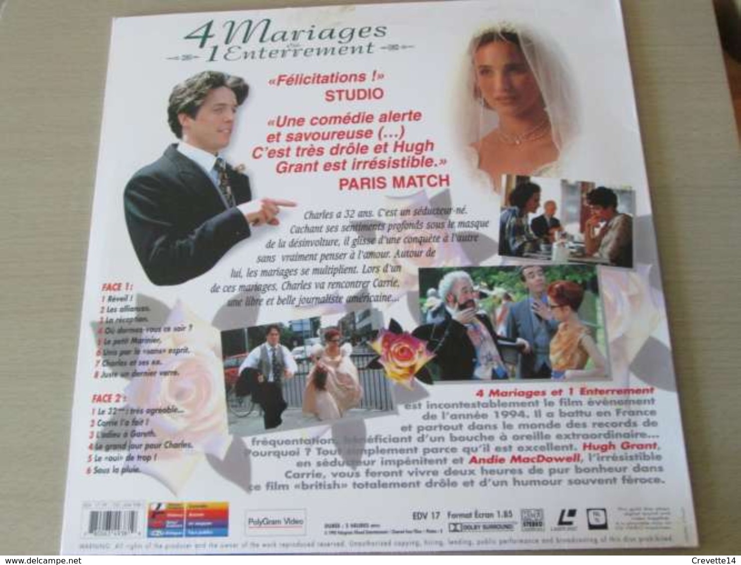 LASER DISC (format 33 Tours , Pas Un Dvd) 4 MARIAGES ET UN ENTERREMENT  Un Film De MIKE NEWELL - Ciencia Ficción Y Fantasía